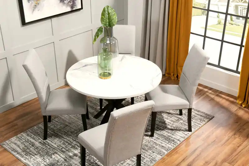 Round Dining Table with Marble Top, Metal Base, 42W