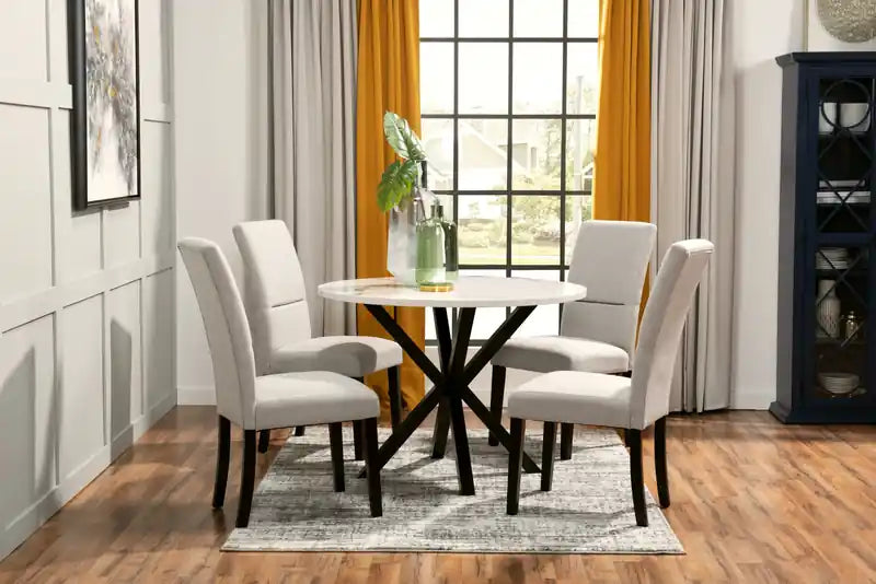 Round Dining Table with Marble Top, Metal Base, 42W