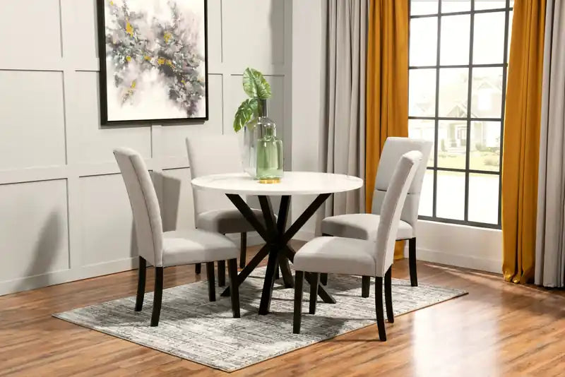 Round Dining Table with Marble Top, Metal Base, 42W
