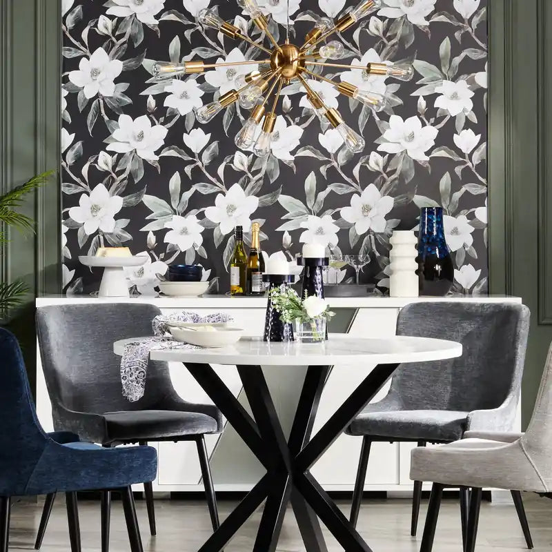 Round Dining Table with Marble Top, Metal Base, 42W