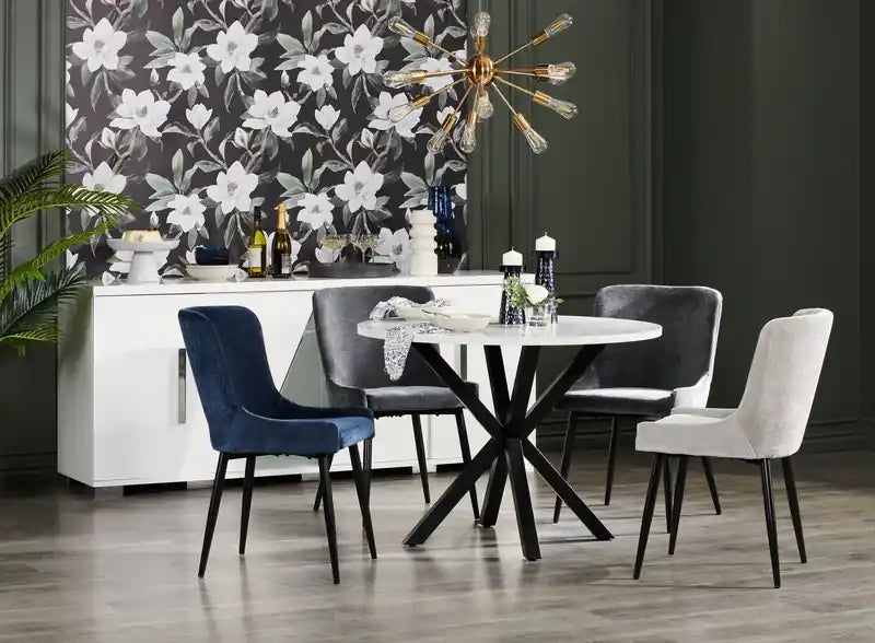 Round Dining Table with Marble Top, Metal Base, 42W