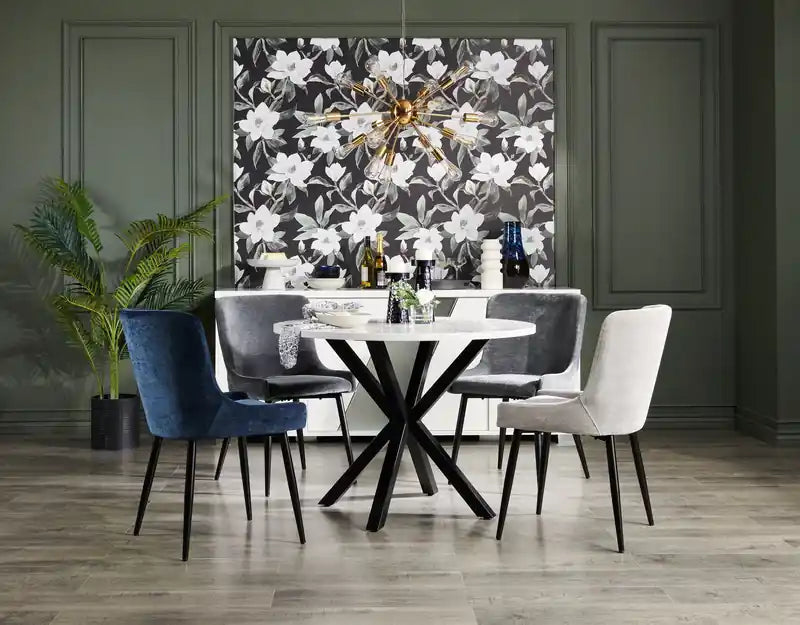 Round Dining Table with Marble Top, Metal Base, 42W