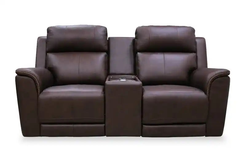 Vibe 76 Genuine Leather Massage Power Reclining Loveseat with Immersive Audio and Power Headrests