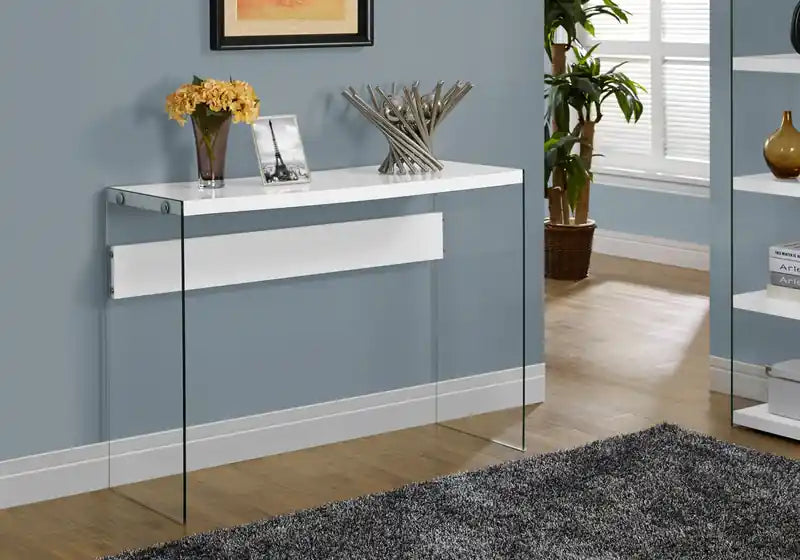 44 Modern Sofa Table - White with Glass Legs